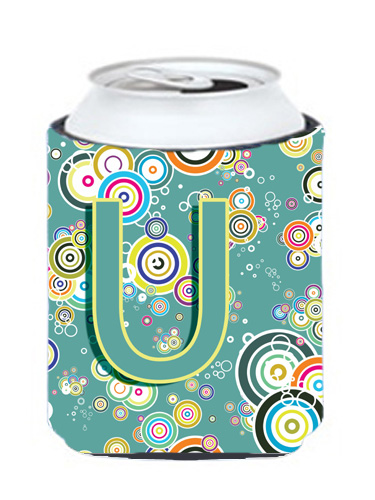 CJ2015-UCC Letter U Circle Circle Teal Initial Alphabet Can & Bottle Hugger