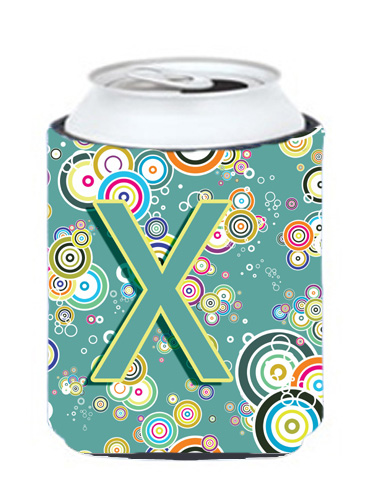 CJ2015-XCC Letter X Circle Circle Teal Initial Alphabet Can & Bottle Hugger