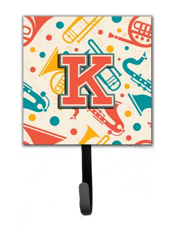 Letter K Retro Teal Orange Musical Instruments Initial Leash & Key Holder