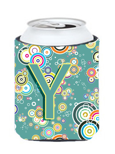CJ2015-YCC Letter Y Circle Circle Teal Initial Alphabet Can & Bottle Hugger