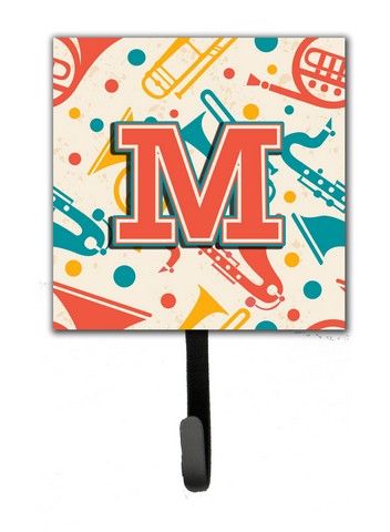Letter M Retro Teal Orange Musical Instruments Initial Leash & Key Holder