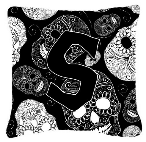 CJ2008-SPW1818 Letter S Day Of The Dead Skulls Black Canvas Fabric Decorative Pillow