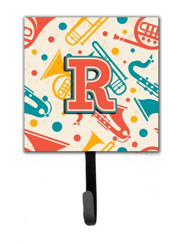 Letter R Retro Teal Orange Musical Instruments Initial Leash & Key Holder