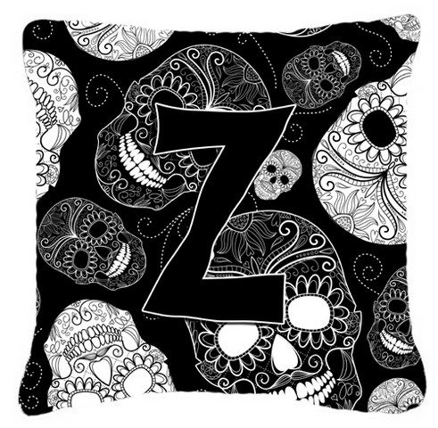 Letter Z Day Of The Dead Skulls Black Canvas Fabric Decorative Pillow