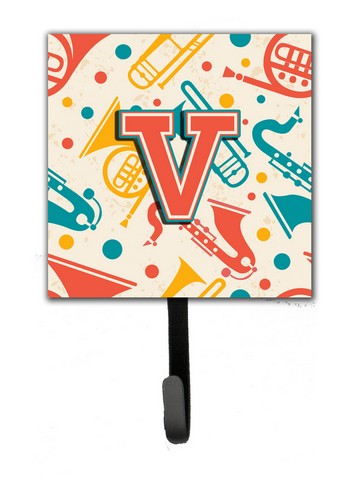 Letter V Retro Teal Orange Musical Instruments Initial Leash & Key Holder