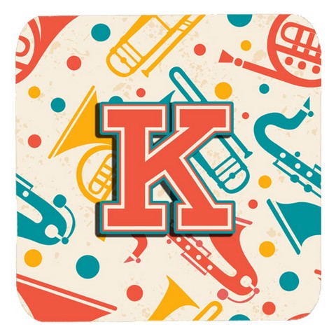 CJ2001-KFC Letter K Retro Teal Orange Musical Instruments Initial Foam Coasters- Set Of 4