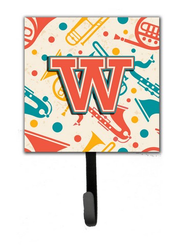 Letter W Retro Teal Orange Musical Instruments Initial Leash & Key Holder