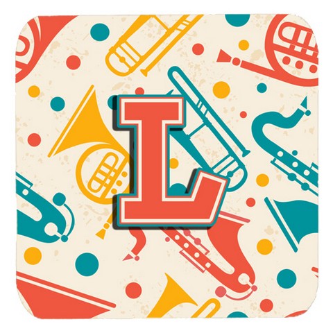 CJ2001-LFC Letter L Retro Teal Orange Musical Instruments Initial Foam Coasters- Set Of 4