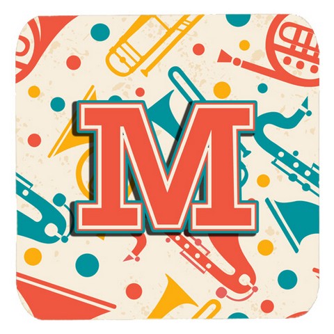 CJ2001-MFC Letter M Retro Teal Orange Musical Instruments Initial Foam Coasters- Set Of 4