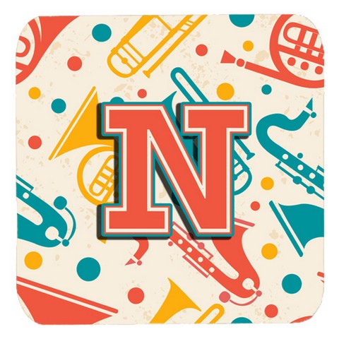 CJ2001-NFC Letter N Retro Teal Orange Musical Instruments Initial Foam Coasters- Set Of 4