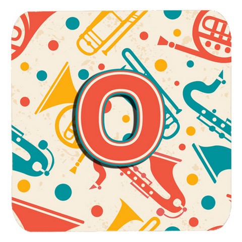 Letter O Retro Teal Orange Musical Instruments Initial Foam Coasters- Set Of 4