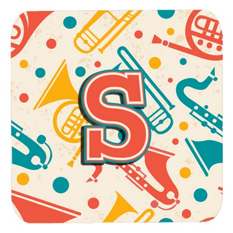 Letter S Retro Teal Orange Musical Instruments Initial Foam Coasters