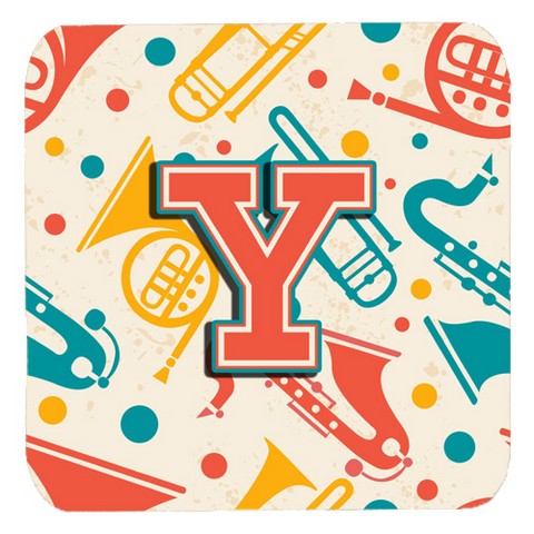 CJ2001-YFC Letter Y Retro Teal Orange Musical Instruments Initial Foam Coasters- Set Of 4
