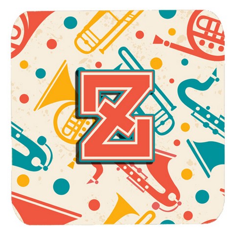 CJ2001-ZFC Letter Z Retro Teal Orange Musical Instruments Initial Foam Coasters- Set Of 4