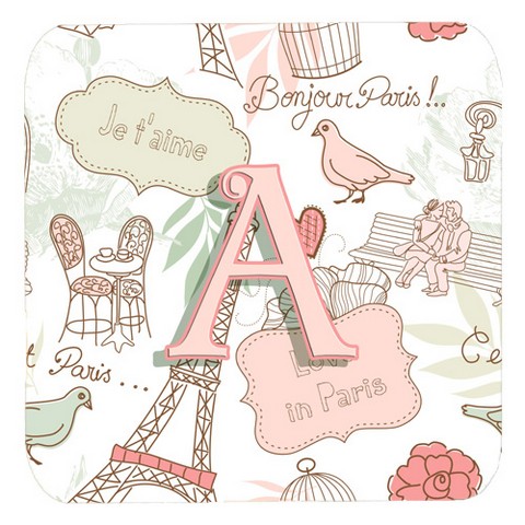 CJ2002-AFC Letter A Love In Paris Pink Foam Coasters- Set Of 4