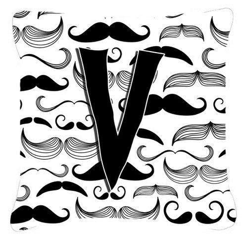 Letter V Moustache Initial Canvas Fabric Decorative Pillow