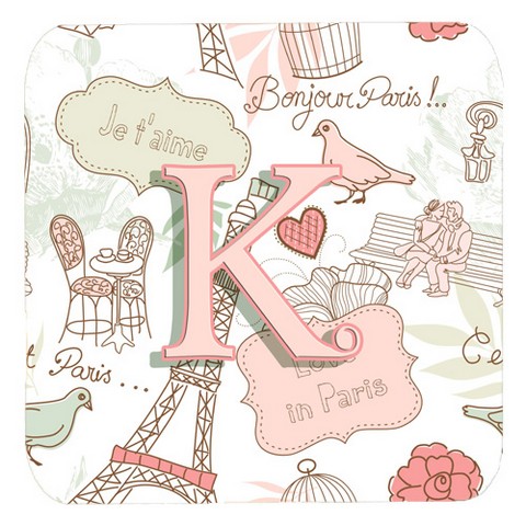 Letter K Love In Paris Pink Foam Coasters- Set Of 4