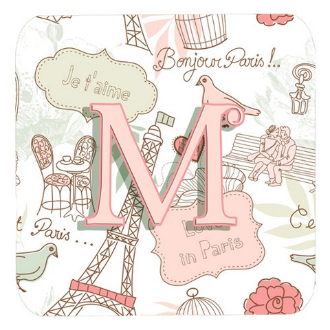 Letter M Love In Paris Pink Foam Coasters- Set Of 4