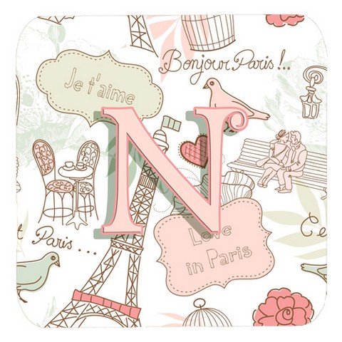 CJ2002-NFC Letter N Love In Paris Pink Foam Coasters- Set Of 4