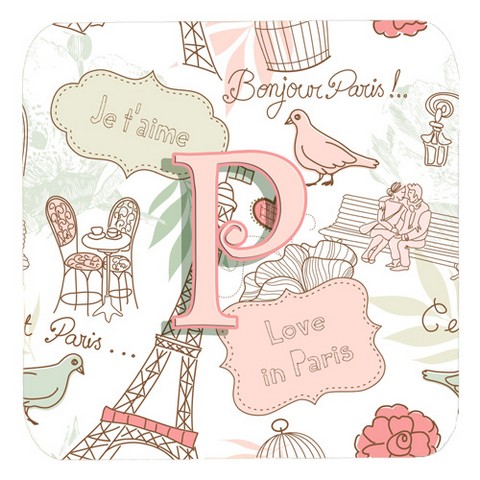 CJ2002-PFC Letter P Love In Paris Pink Foam Coasters- Set Of 4