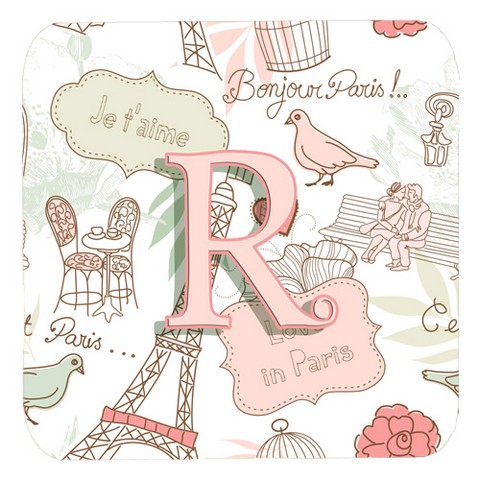 Letter R Love In Paris Pink Foam Coasters- Set Of 4