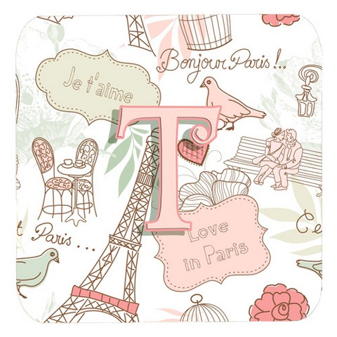 CJ2002-TFC Letter T Love In Paris Pink Foam Coasters- Set Of 4