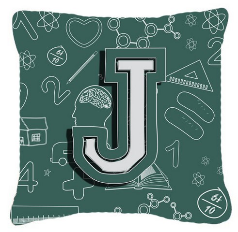Letter J Back To School Initial Canvas Fabric Decorative Pillow