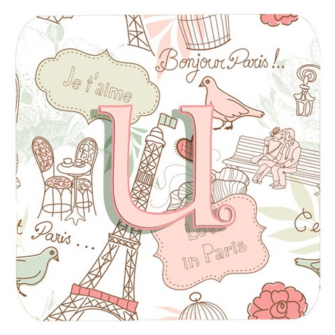 Letter U Love In Paris Pink Foam Coasters- Set Of 4