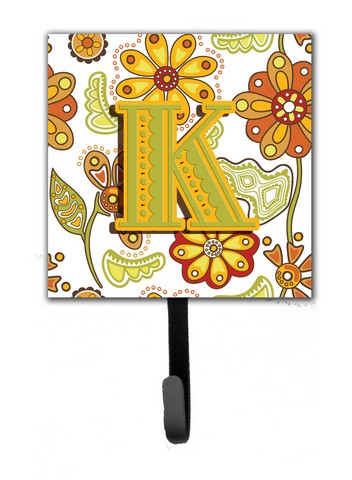CJ2003-KSH4 Letter K Floral Mustard And Green Leash & Key Holder