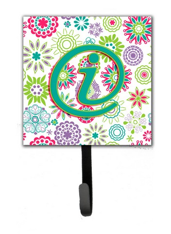 CJ2011-ISH4 Letter I Flowers Pink Teal Green Initial Leash & Key Holder