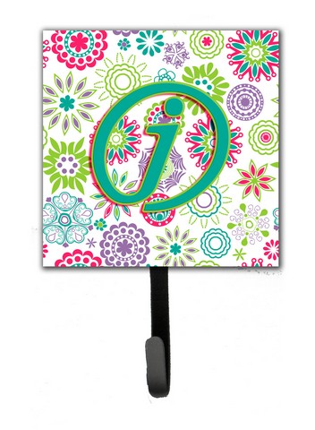 Letter J Flowers Pink Teal Green Initial Leash & Key Holder