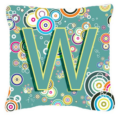 Letter W Circle Circle Teal Initial Alphabet Canvas Fabric Decorative Pillow