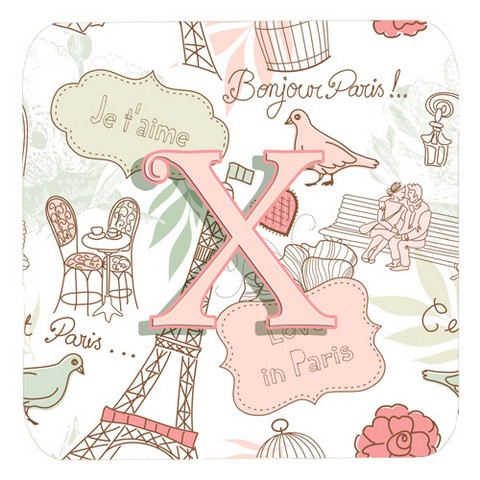 CJ2002-XFC Letter X Love In Paris Pink Foam Coasters- Set Of 4