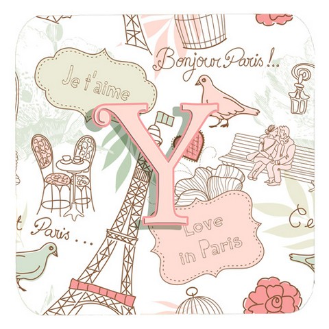 CJ2002-YFC Letter Y Love In Paris Pink Foam Coasters- Set Of 4