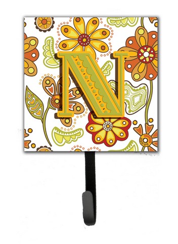Letter N Floral Mustard And Green Leash & Key Holder