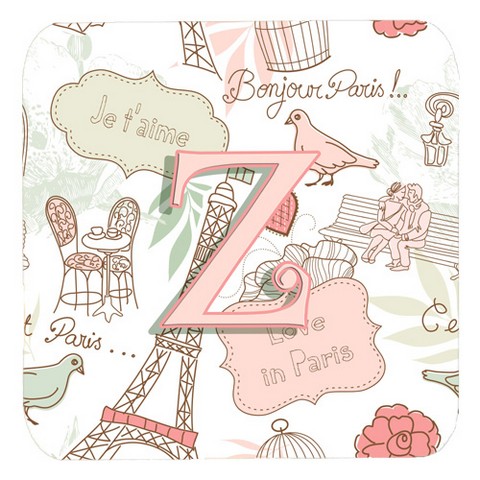 Letter Z Love In Paris Pink Foam Coasters- Set Of 4
