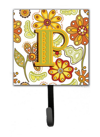 CJ2003-PSH4 Letter P Floral Mustard And Green Leash & Key Holder