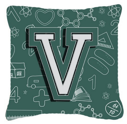Letter V Back To School Initial Canvas Fabric Decorative Pillow