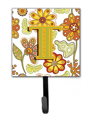 CJ2003-TSH4 Letter T Floral Mustard And Green Leash & Key Holder