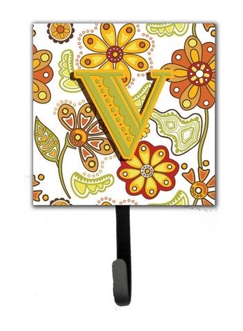 CJ2003-VSH4 Letter V Floral Mustard And Green Leash & Key Holder