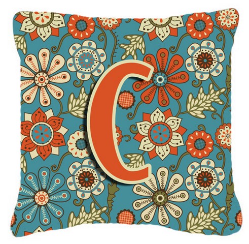 Letter C Flowers Retro Blue Canvas Fabric Decorative Pillow