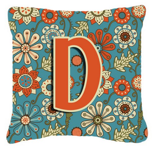 Letter D Flowers Retro Blue Canvas Fabric Decorative Pillow