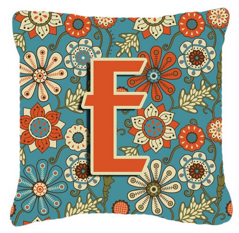 Letter E Flowers Retro Blue Canvas Fabric Decorative Pillow