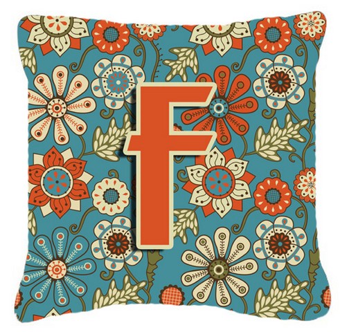 Letter F Flowers Retro Blue Canvas Fabric Decorative Pillow