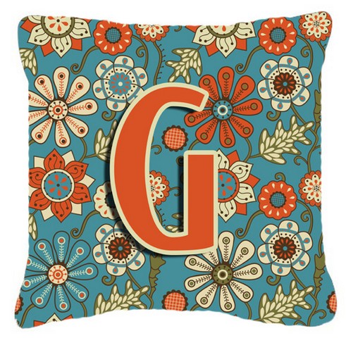 Letter G Flowers Retro Blue Canvas Fabric Decorative Pillow