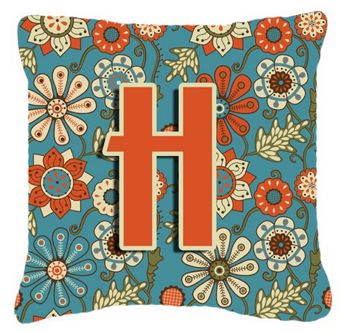 Letter H Flowers Retro Blue Canvas Fabric Decorative Pillow