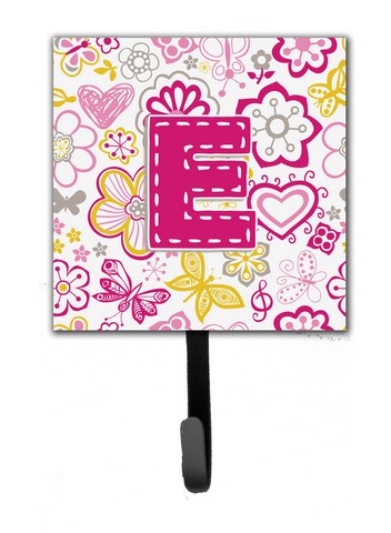 CJ2005-ESH4 Letter E Flowers And Butterflies Pink Leash & Key Holder