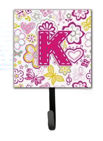 Picture of Carolines Treasures CJ2005-KSH4 Letter K Flowers And Butterflies Pink Leash & Key Holder