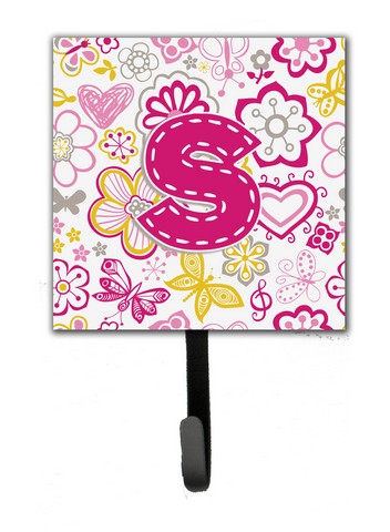 CJ2005-SSH4 Letter S Flowers And Butterflies Pink Leash & Key Holder