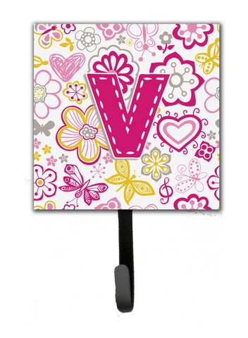 Picture of Carolines Treasures CJ2005-VSH4 Letter V Flowers And Butterflies Pink Leash & Key Holder